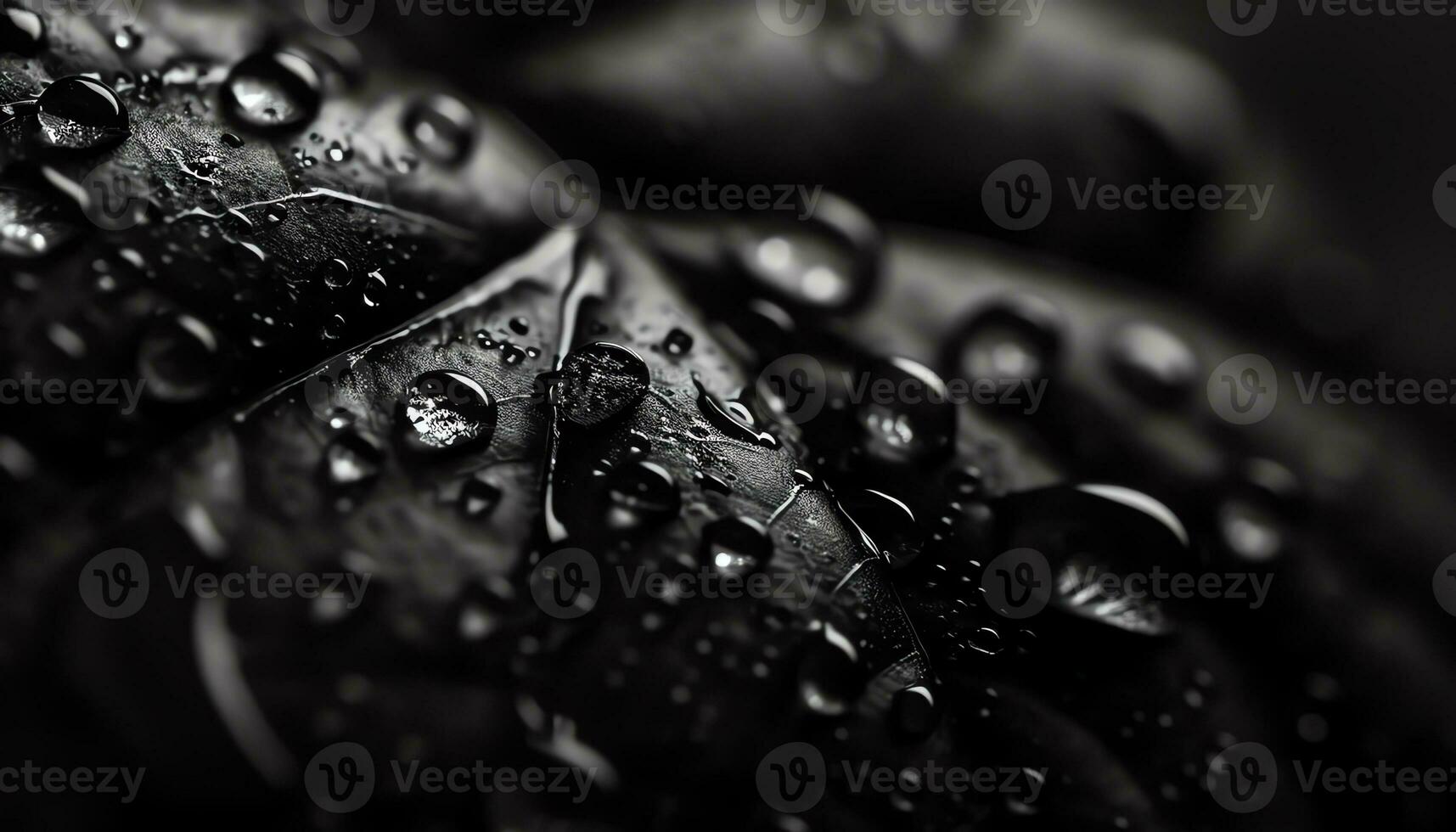 ai gerado Preto e branco foto do água gotas em uma Rocha