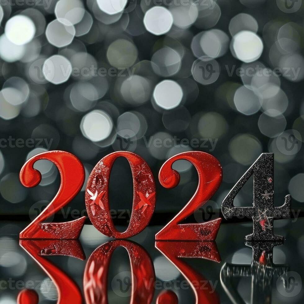 ai gerado Novo ano fundo com a números 2024 dentro branco Preto combinação bokeh fundo foto