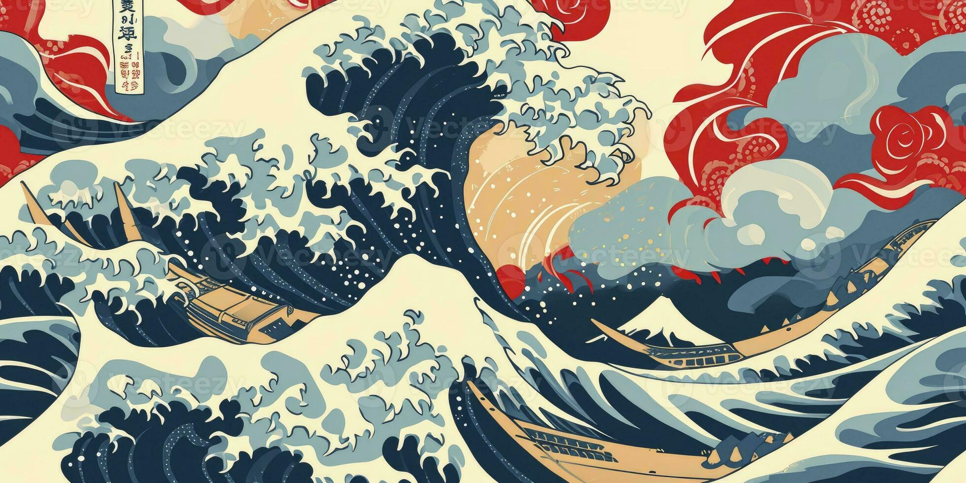 ai gerado japonês água onda desatado fundo. ilustração foto