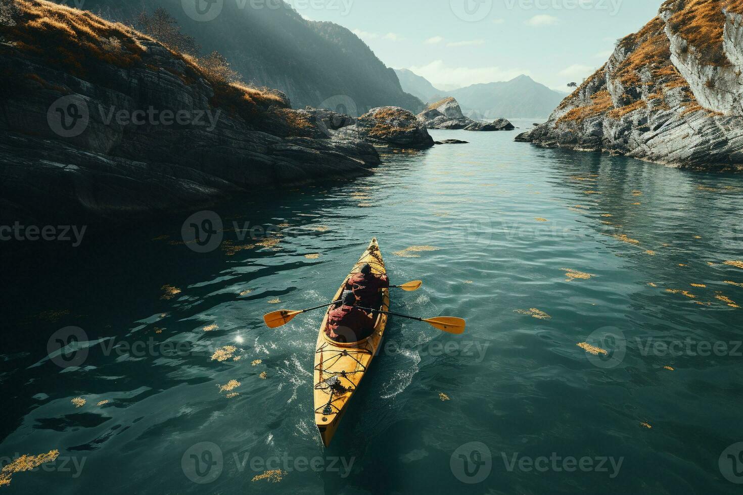 ai gerado zangão Visão do pessoas indo caiaque foto