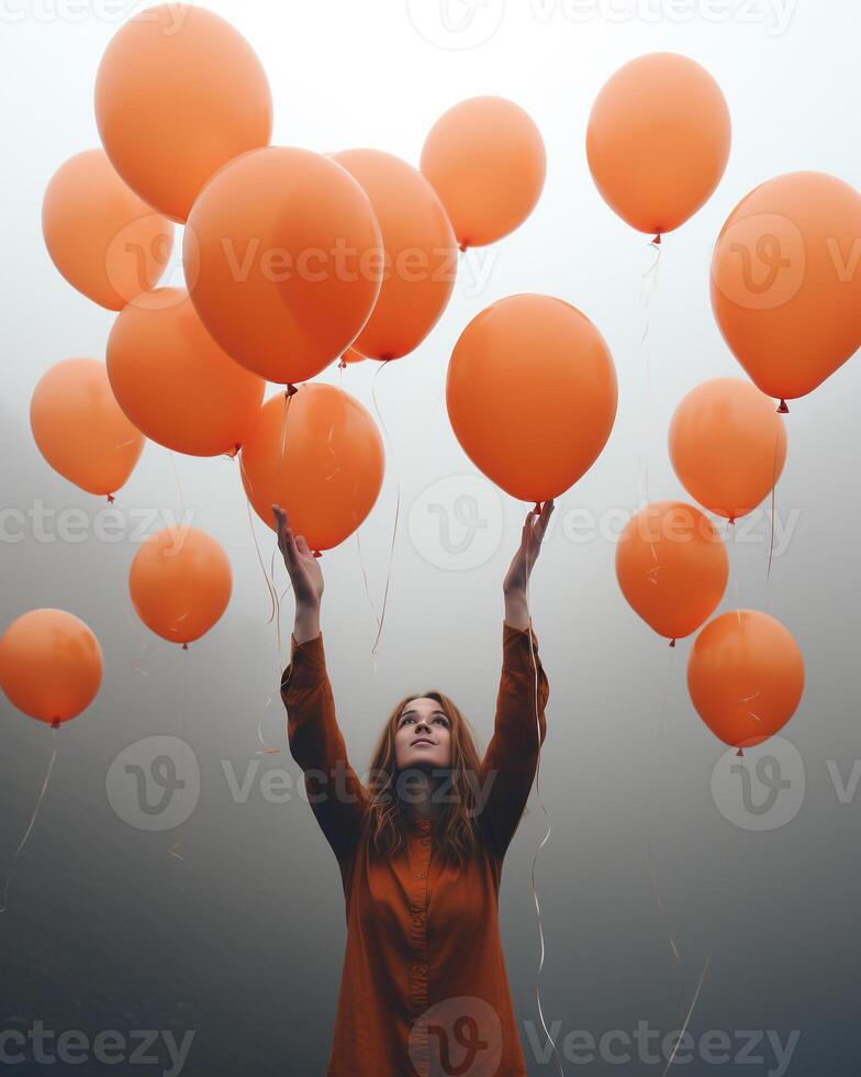 ai gerado uma menina posando com balões dentro uma conceptual fotografia foto