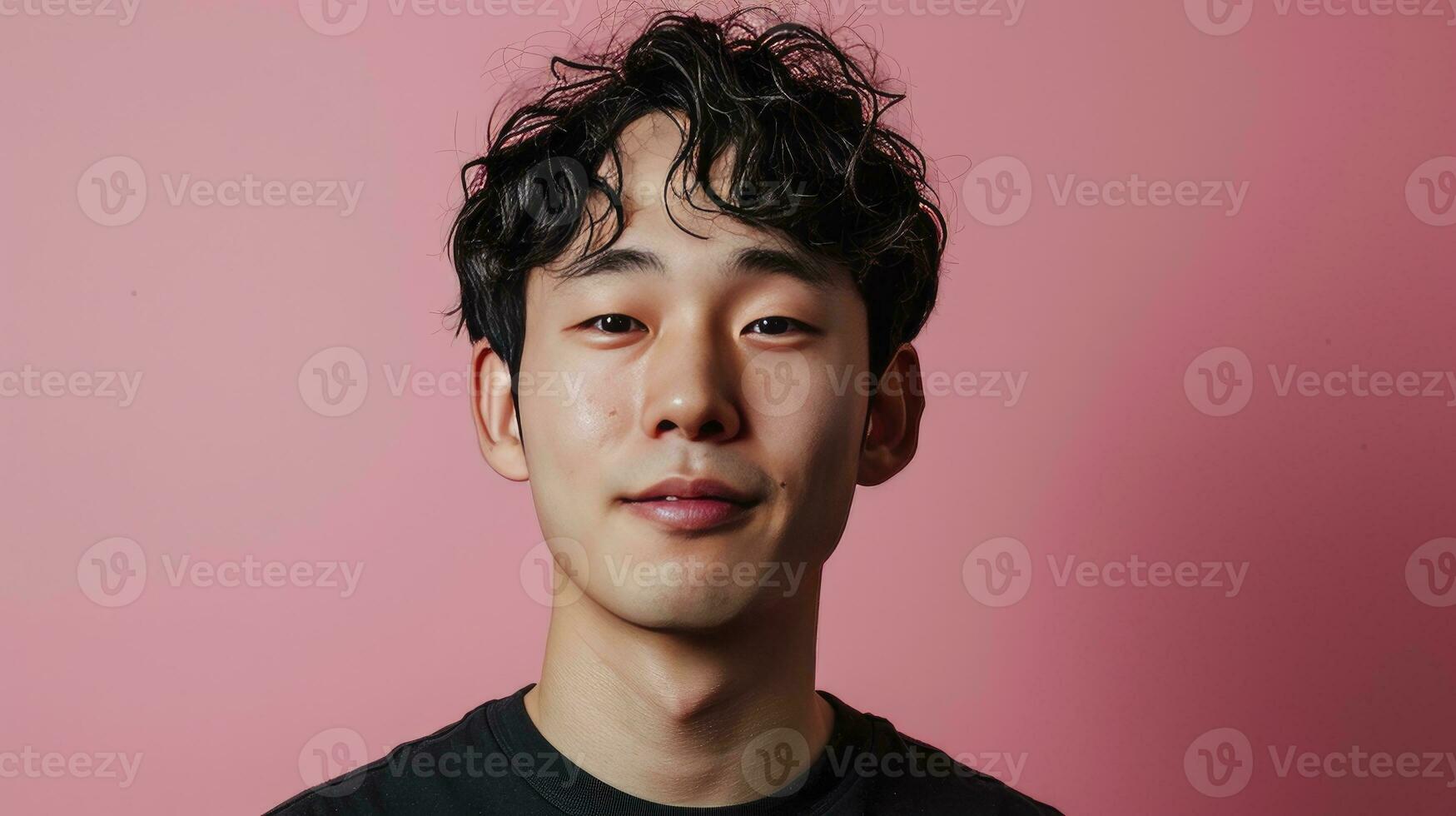 ai gerado retrato do uma fictício jovem coreano homem isolado em sólido fundo. foto