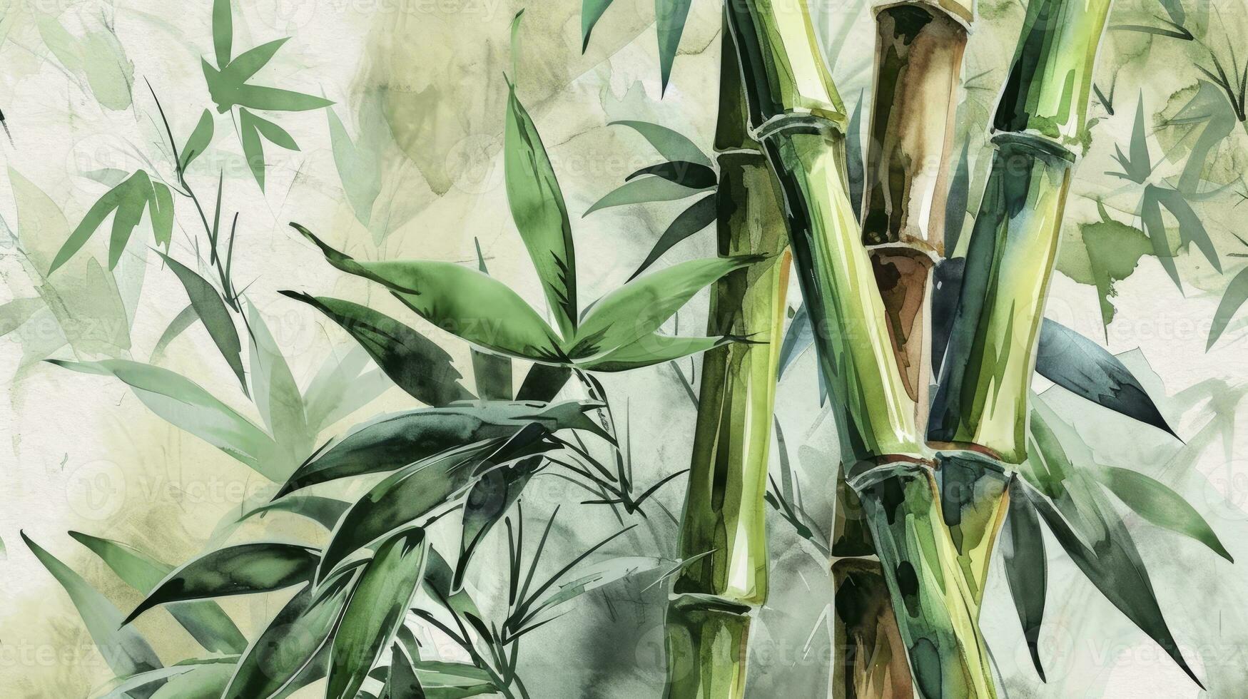 ai gerado aguarela bambu com folhas foto