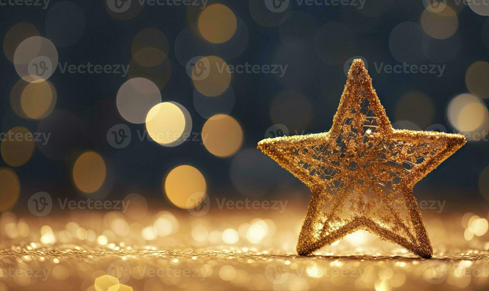 ai gerado espumante dourado Natal estrela. enfeite decoração desfocado bokeh fundo. ai gerado foto