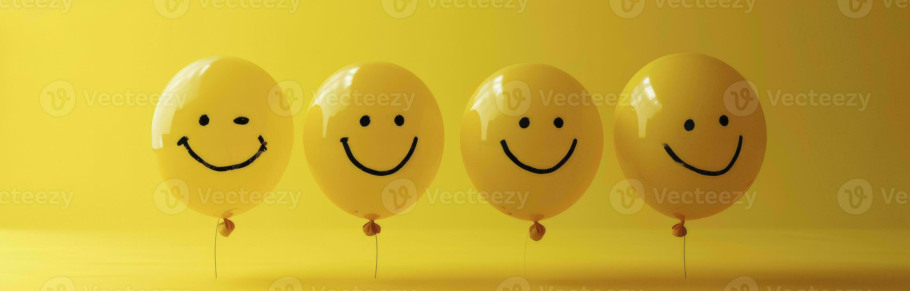 ai gerado risonho balões sentado em uma amarelo fundo. foto
