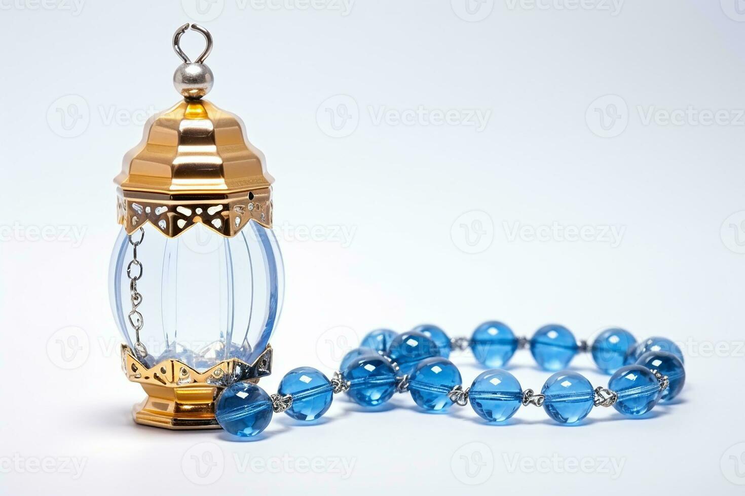 ai gerado ornamental árabe lanternas. com tasbih em a branco fundo foto