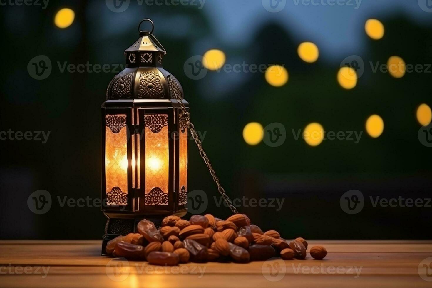 ai gerado ornamental árabe lanterna brilhando para muçulmano piedosos mês Ramadã kareem foto