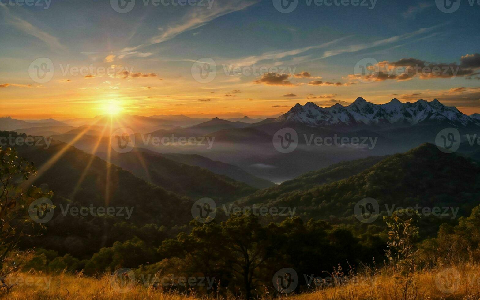 ai gerado crepúsculo abraço uma sinfonia do cores sobre majestoso montanha picos ai gerado foto