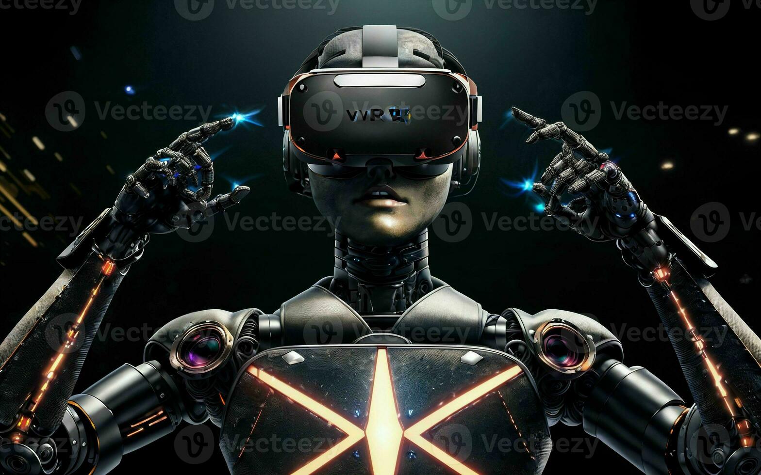 ai gerado cibernético odisséia a fusão do robôs e virtual realidade dentro jogos futurista fronteira ai gerado foto