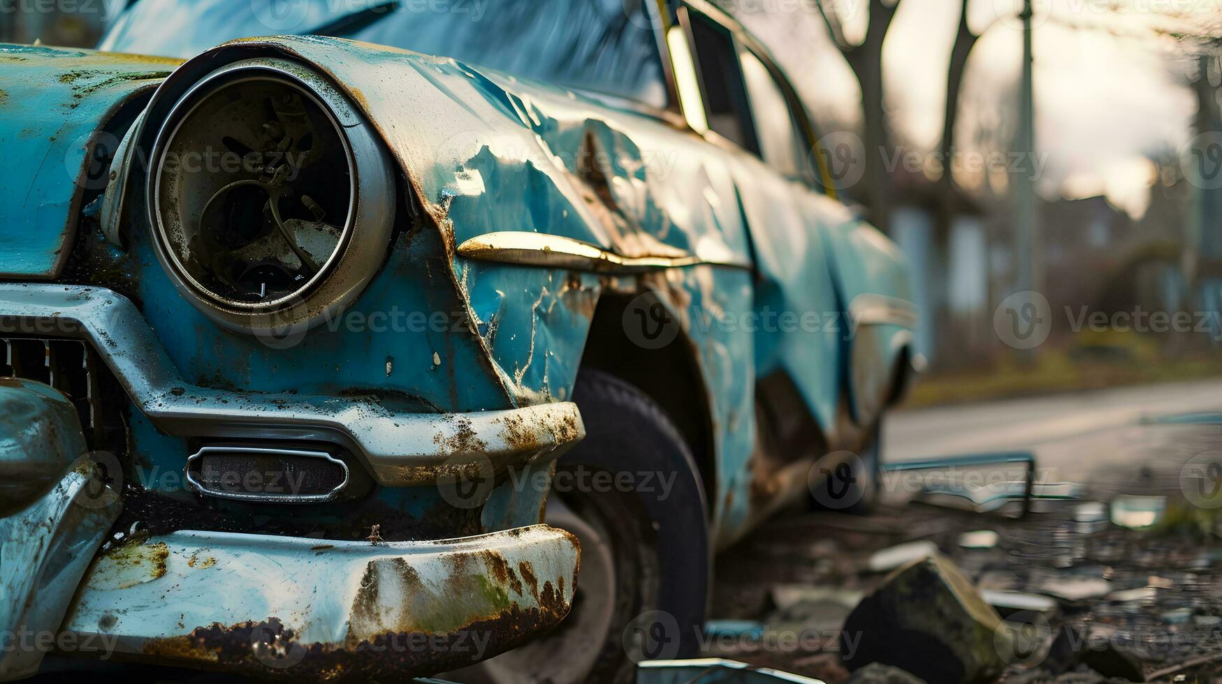 ai gerado fechar-se abandonado velho carro dentro uma ferro-velho foto