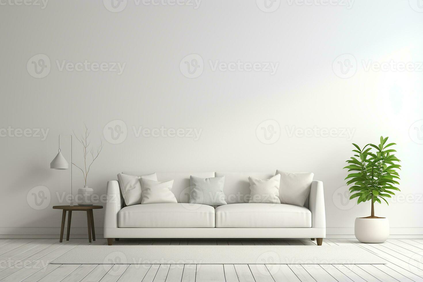 ai gerado 3d rendido mínimo estilo moderno vivo quarto interior Projeto com sofá foto