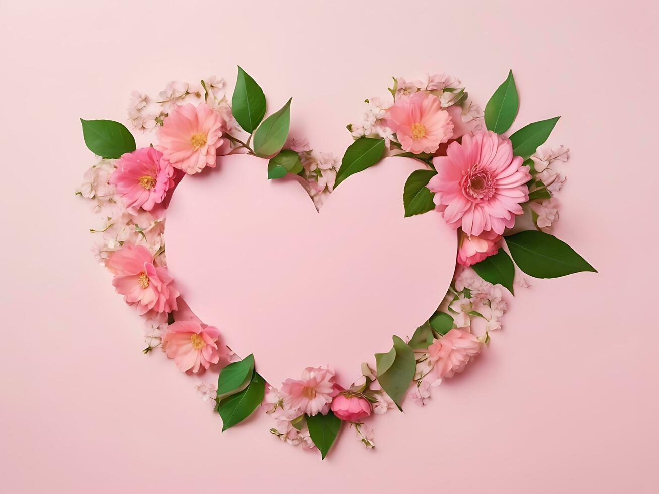 ai gerado jardim romance papel coração, Rosa flores, e pastel fundo topo Visão foto