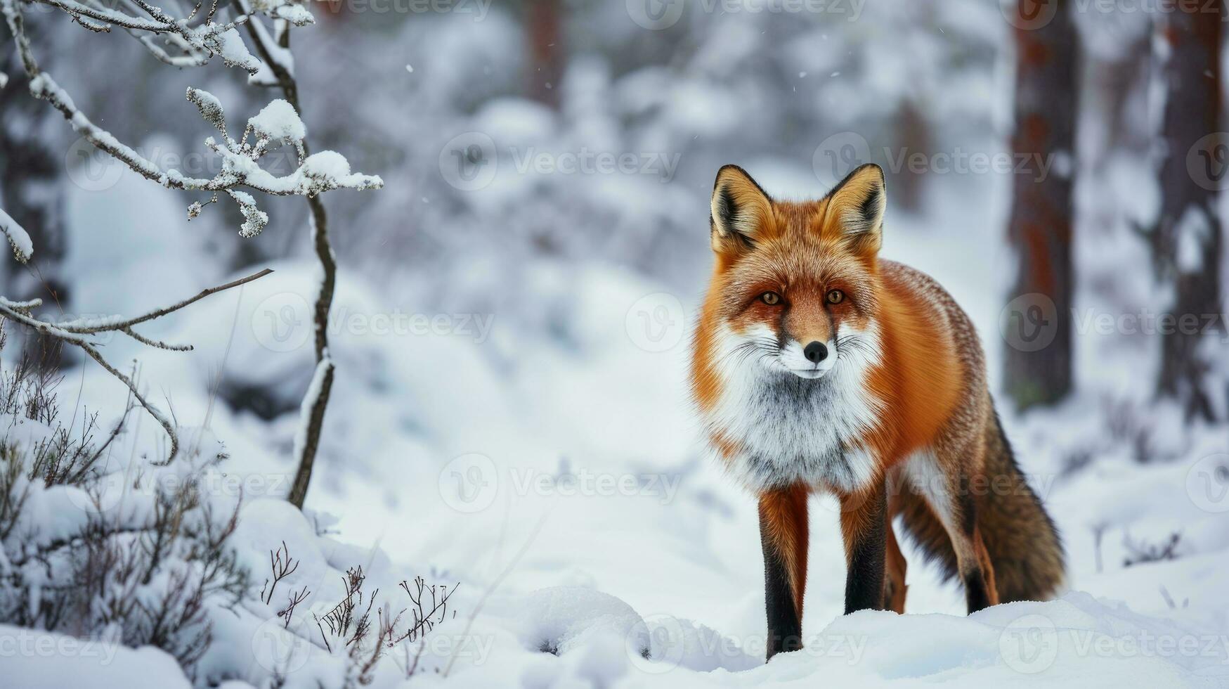 ai gerado vermelho Raposa dentro a inverno floresta foto