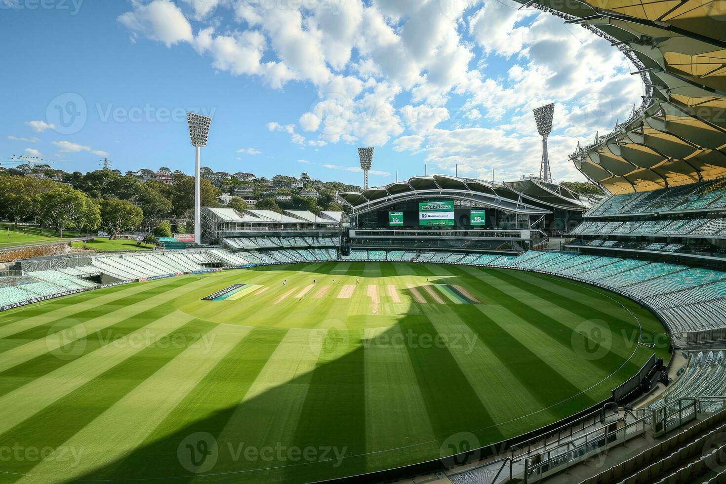 ai gerado exuberante verde gramado às futebol futebol Esportes estádio profissional fotografia foto