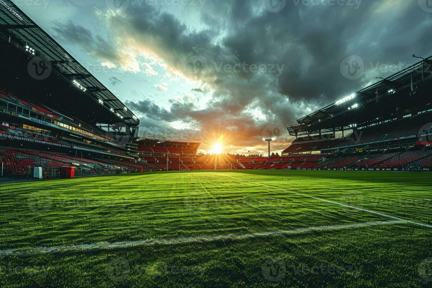 ai gerado exuberante verde gramado às futebol futebol Esportes estádio profissional fotografia foto