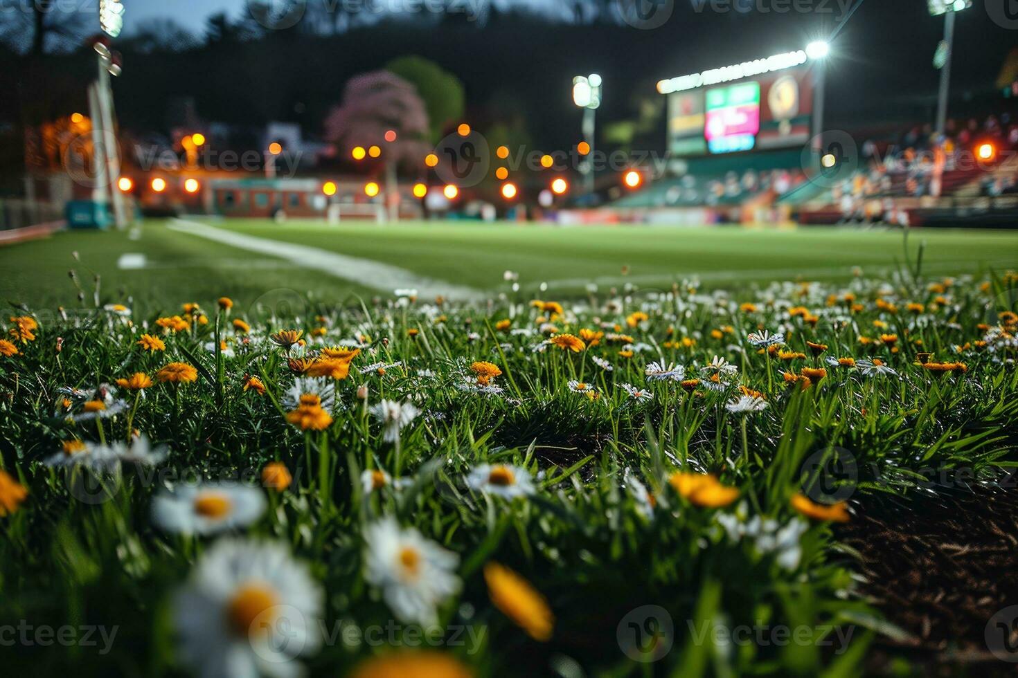 ai gerado exuberante verde gramado às futebol futebol Esportes estádio profissional fotografia foto