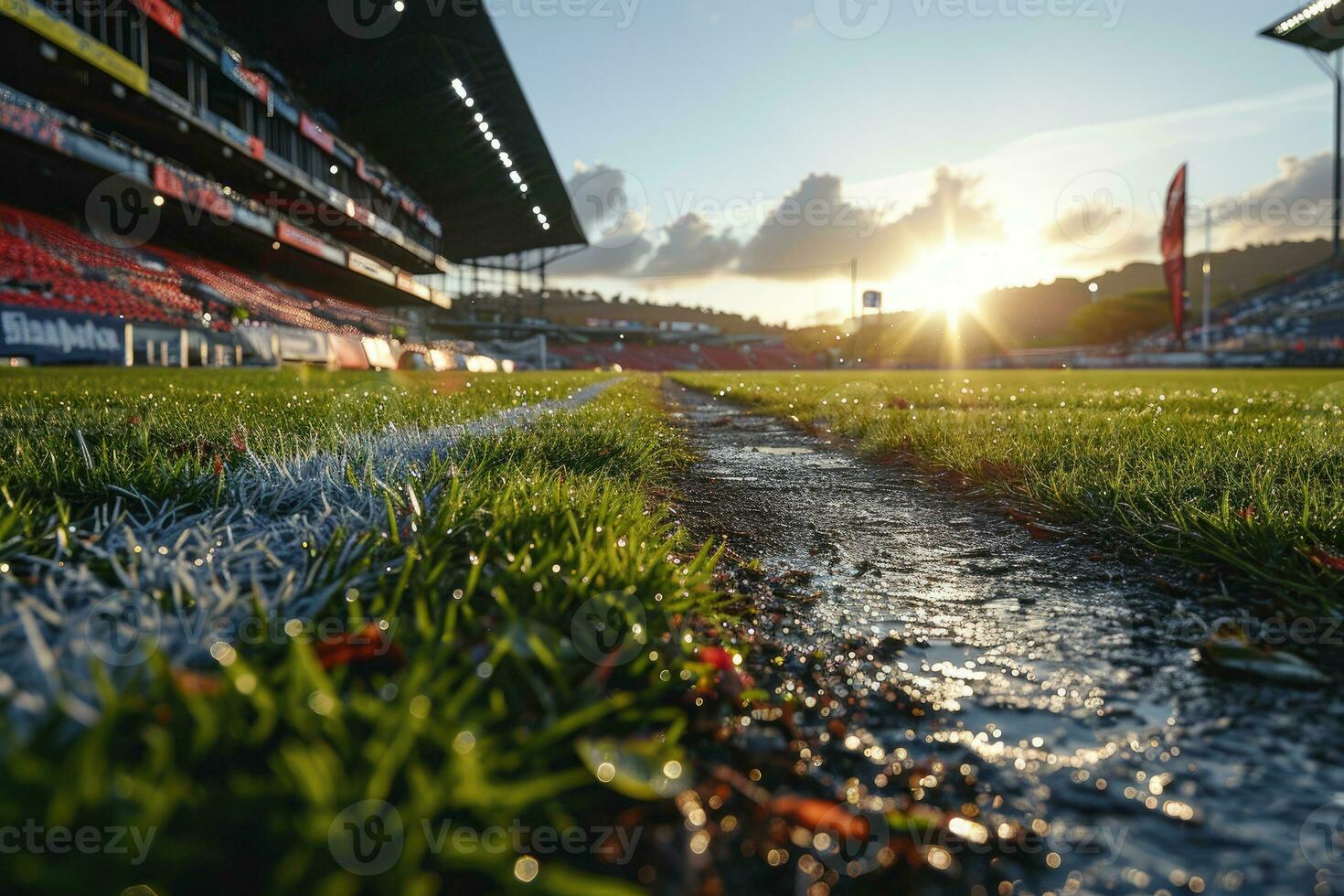 ai gerado exuberante verde gramado às futebol futebol Esportes estádio profissional fotografia foto