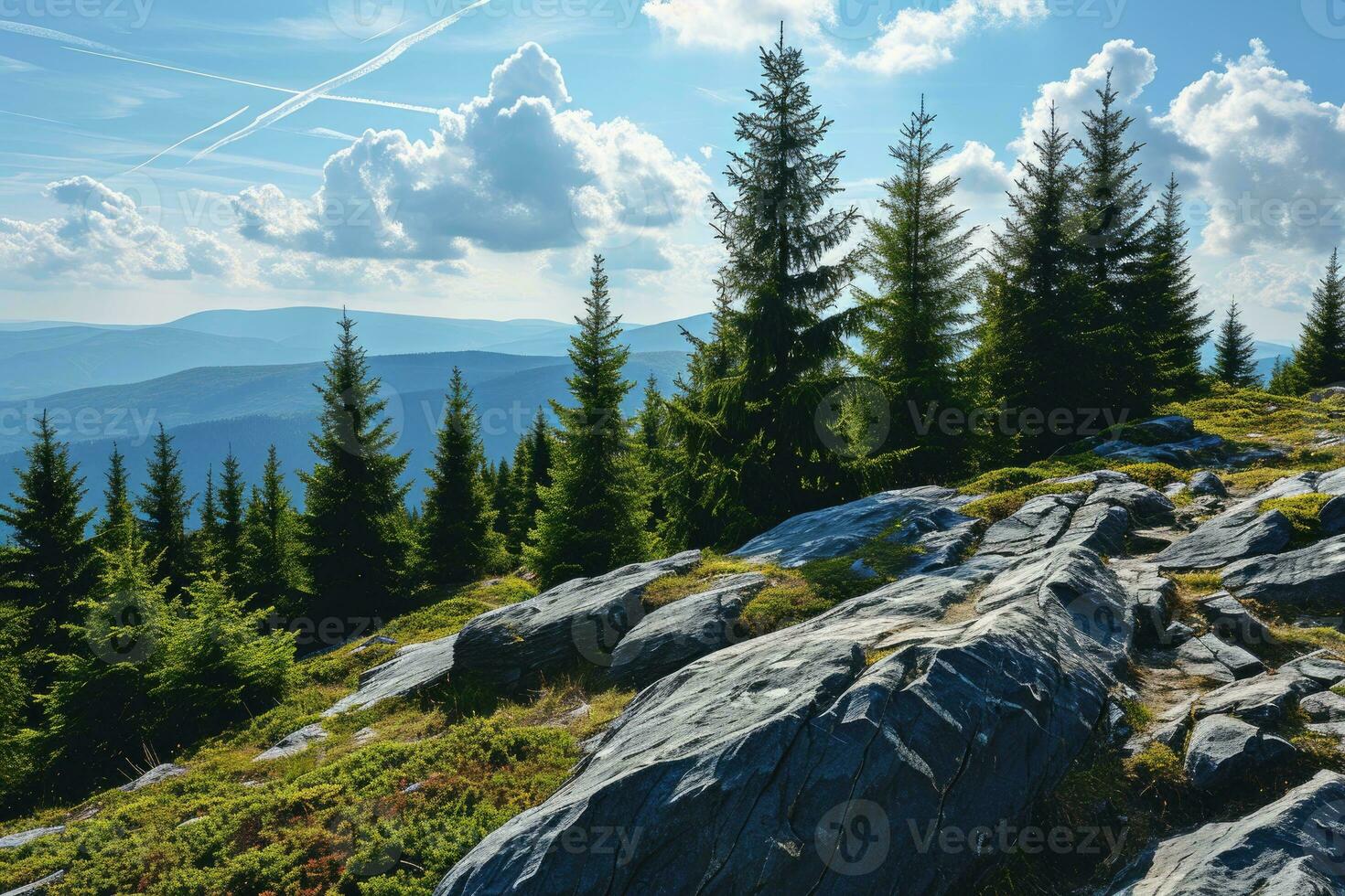 ai gerado topo do a montanha caminhada profissional fotografia foto