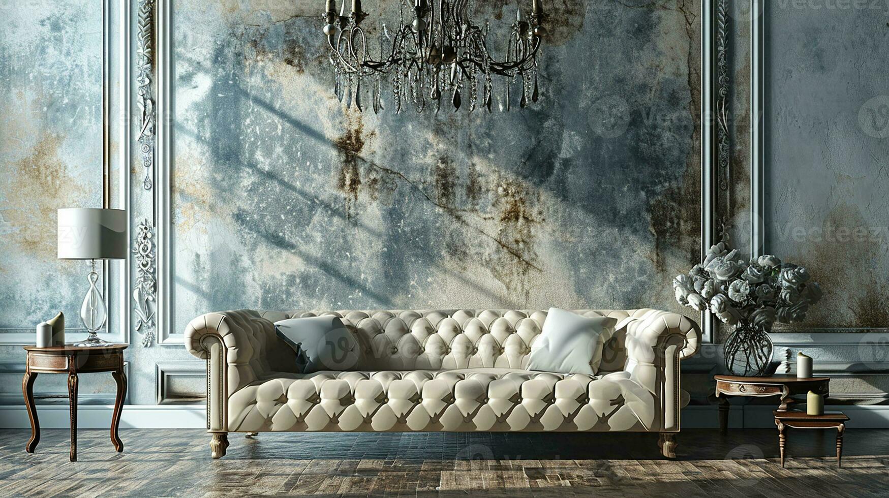 ai gerado vintage vivo quarto interior Projeto com sofá mínimo estético 3d rendido foto