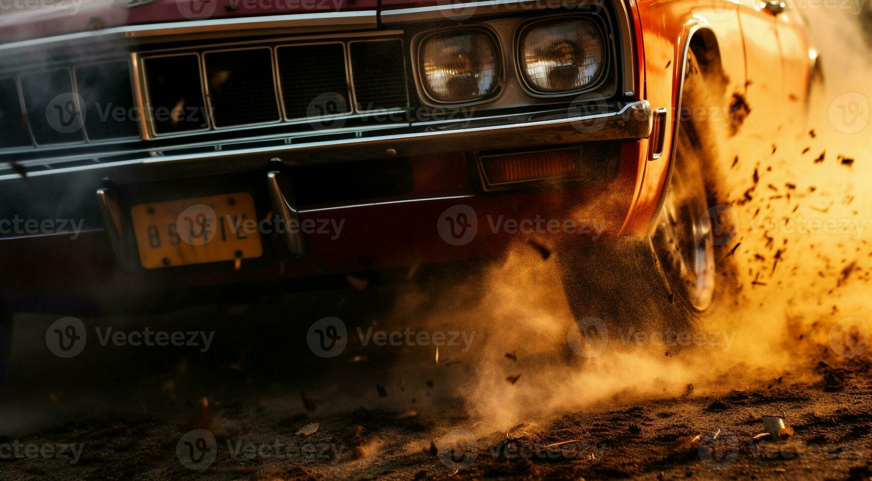 ai gerado carro dirigindo em a estrada, fechar-se do uma Esportes carro fazendo esgotamento em a rua, carro fazendo esgotamento, fechar-se do carro foto