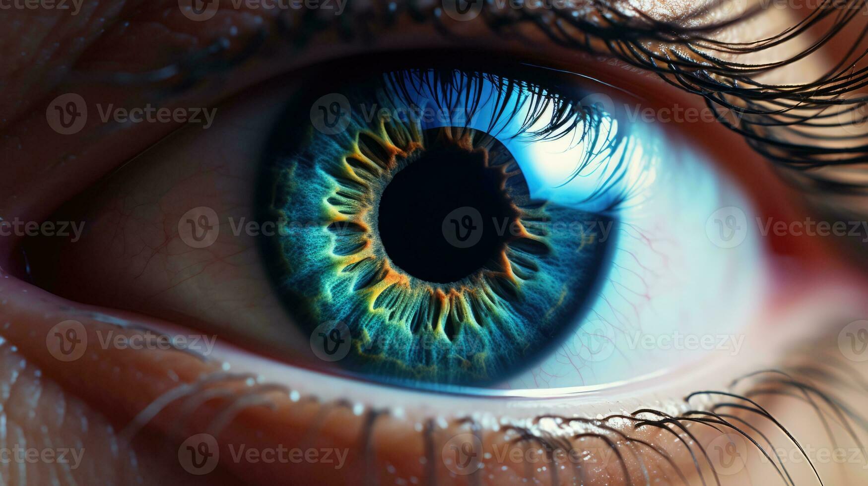 macro imagem do humano olho. lindo azul olho fechar-se. ai gerado foto