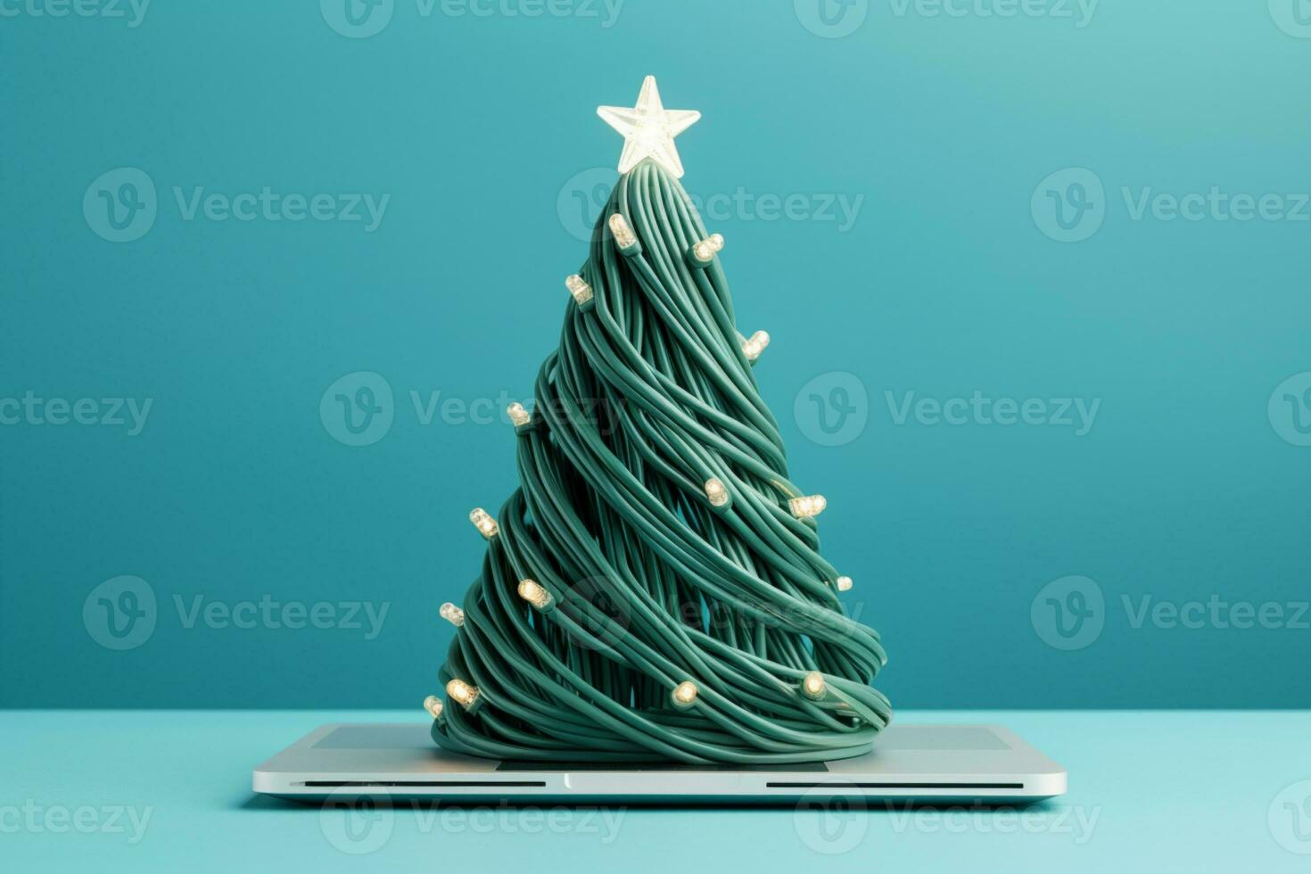 ai gerado Natal árvore fez acima com carregador cabo eletrônicos conceito fundo cópia de espaço foto