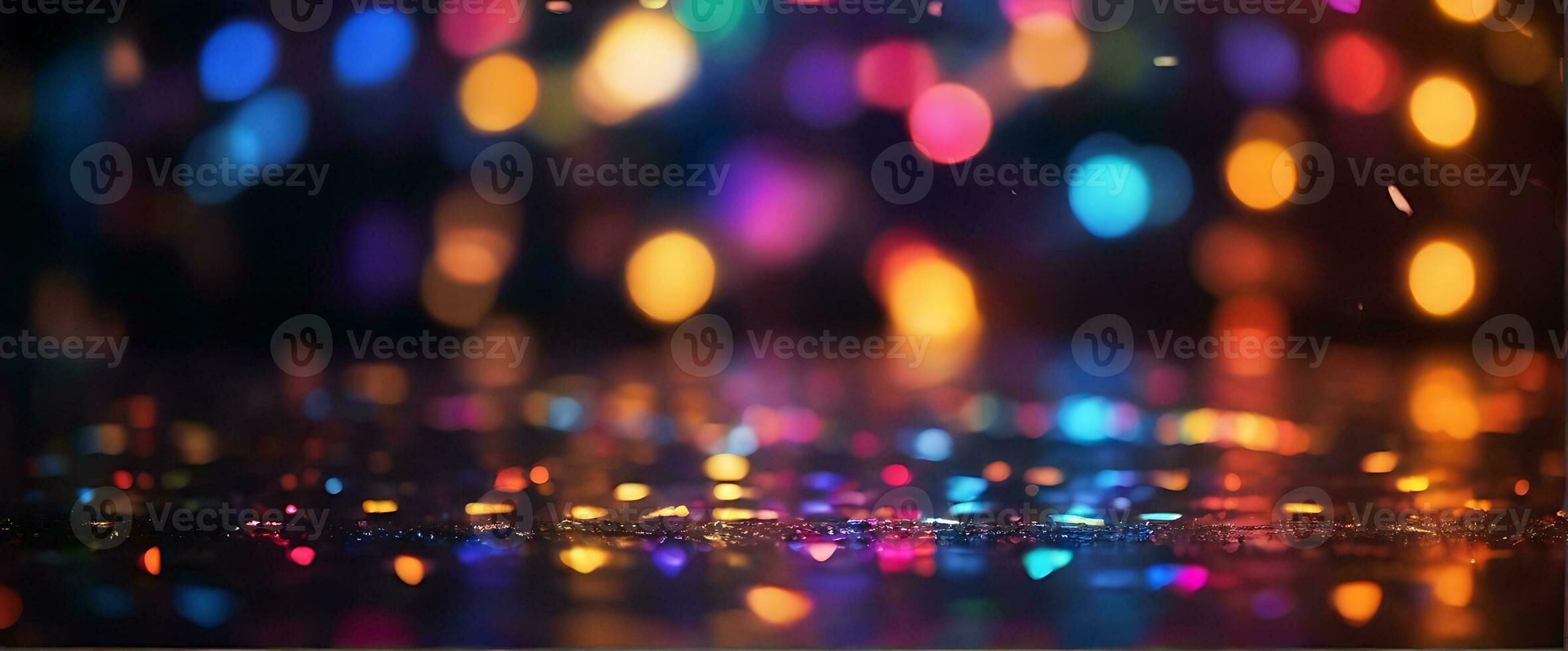 ai gerado brilhar bokeh iluminação efeito colorida borrado abstrato fundo aniversário aniversário casamentos multicolorido bokeh, chovendo luz, embaçado luzes, embaçado arco Iris confettis Preto fundo foto