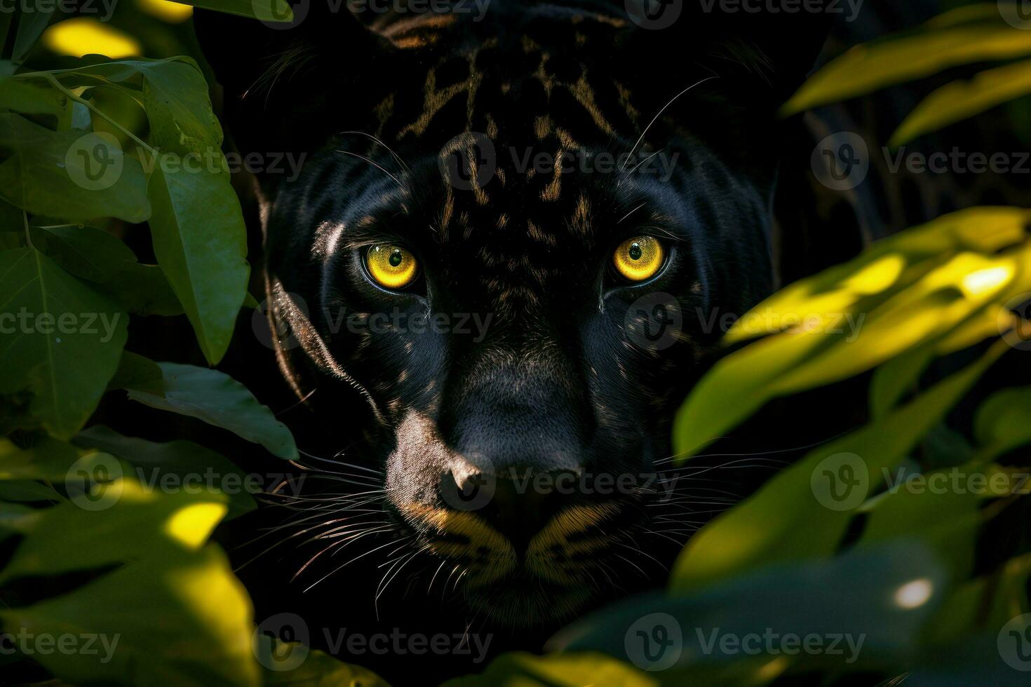 ai gerado capturar do poderoso pantera camuflado dentro a sombras do uma denso selva foto