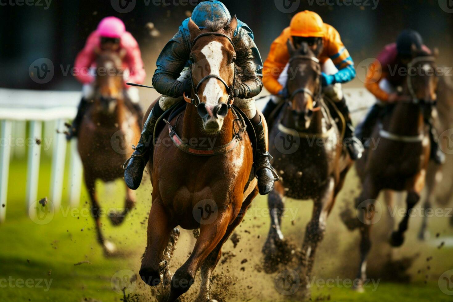 ai gerado corrida elegância cavalos dentro passo largo exibindo a intensidade do uma competitivo raça ai gerado foto