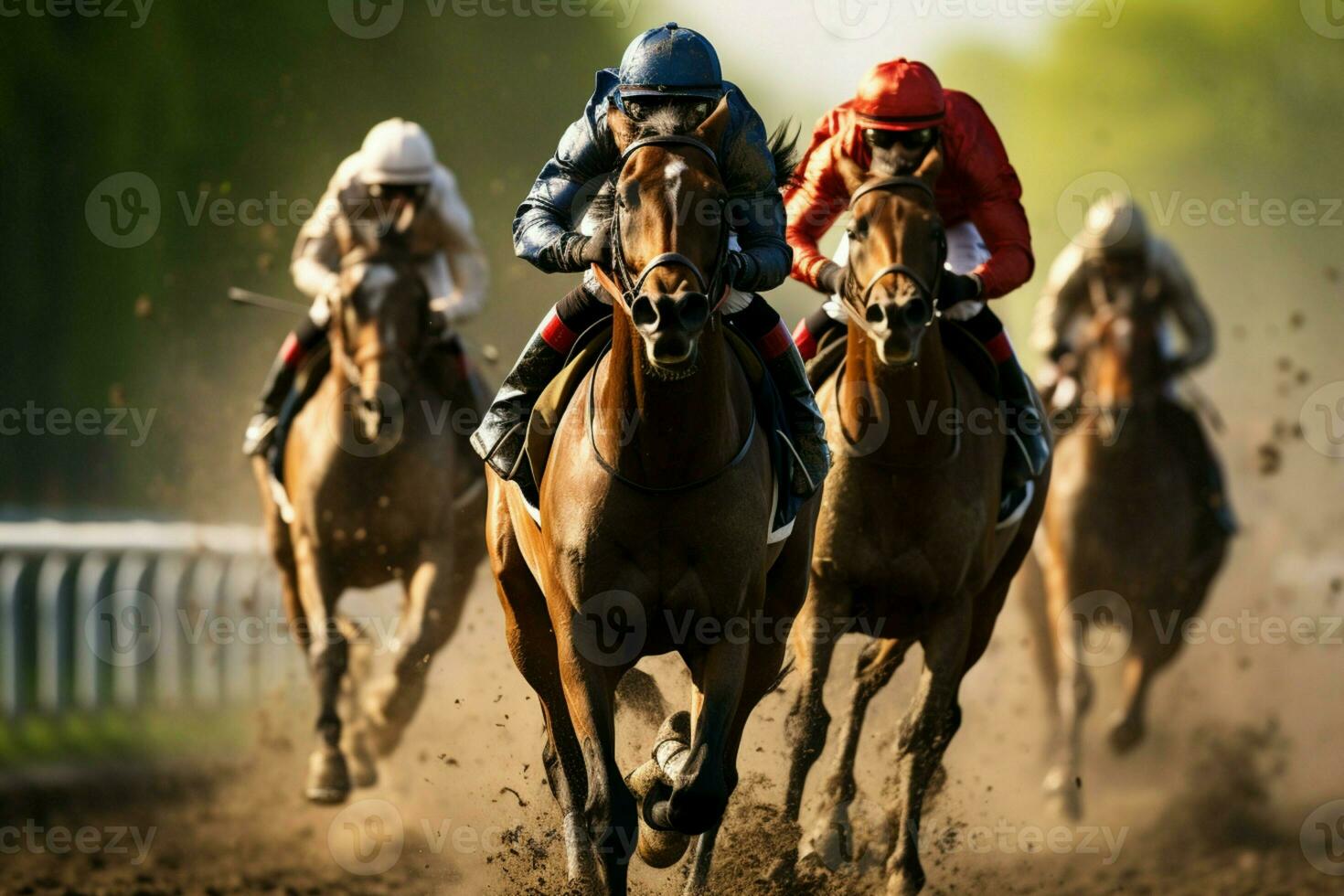 ai gerado rastrear drama a emocionante espetáculo do uma cavalo raça capturando a Rapidez e concorrência ai gerado foto