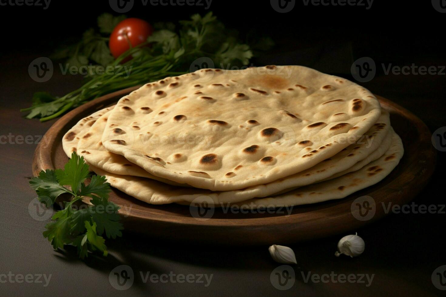 ai gerado todo trigo pão sírio indiano tradicional chapati, a idiota ar preenchidas roti foto