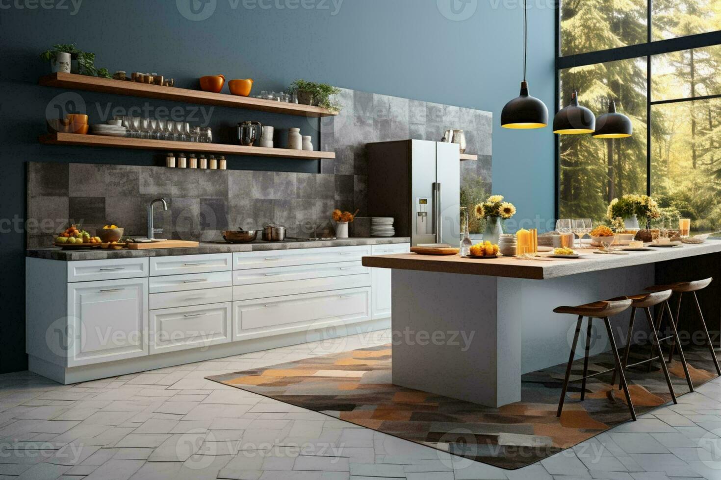 ai gerado culinária elegância a beleza do uma moderno cozinha projetado para eficiência e estética ai gerado foto
