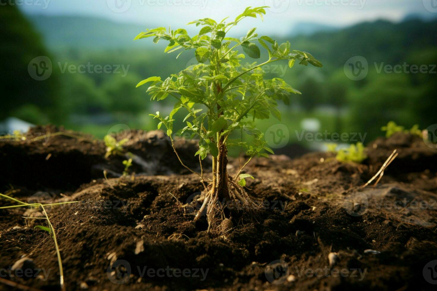 ai gerado de Meio Ambiente mordomia uma árvore ser plantado para contribuir para clima mudança mitigação ai gerado foto