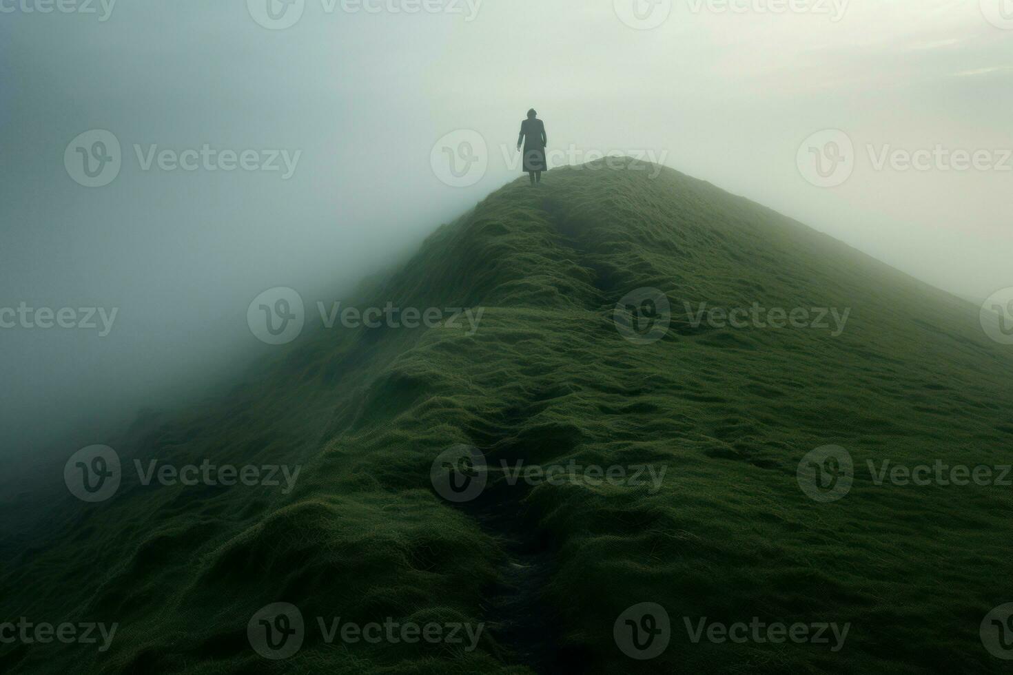 ai gerado pitoresco homem Nevado topo colina. gerar ai foto