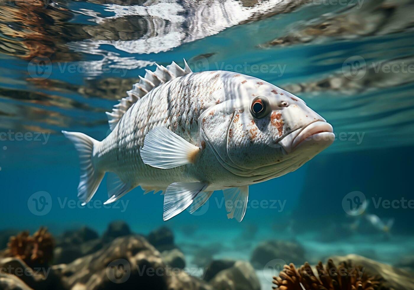 ai gerado colorida peixe dentro a oceano. embaixo da agua vida foto