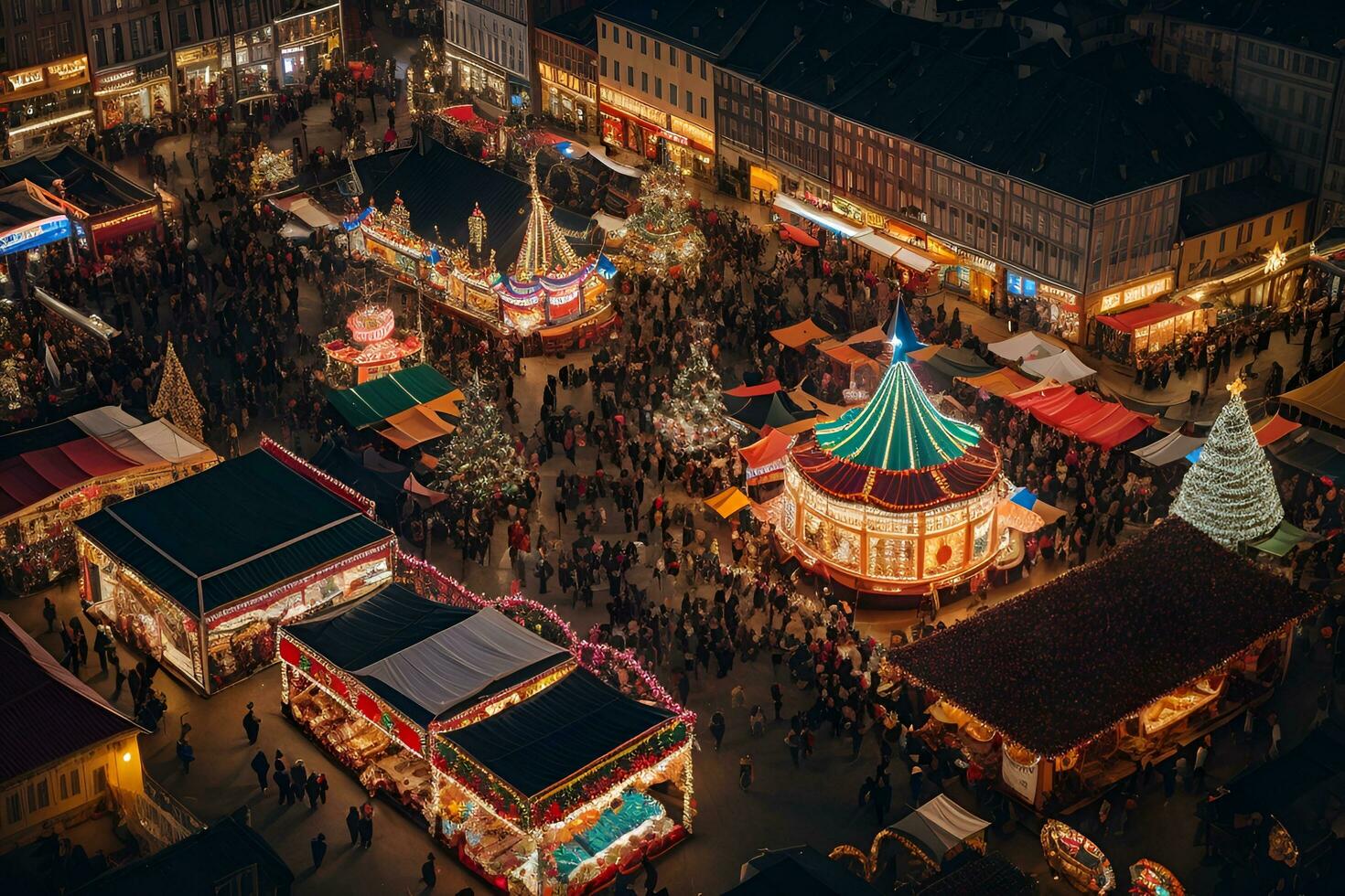 ai gerado a aéreo Visão do uma carnaval às noite foto