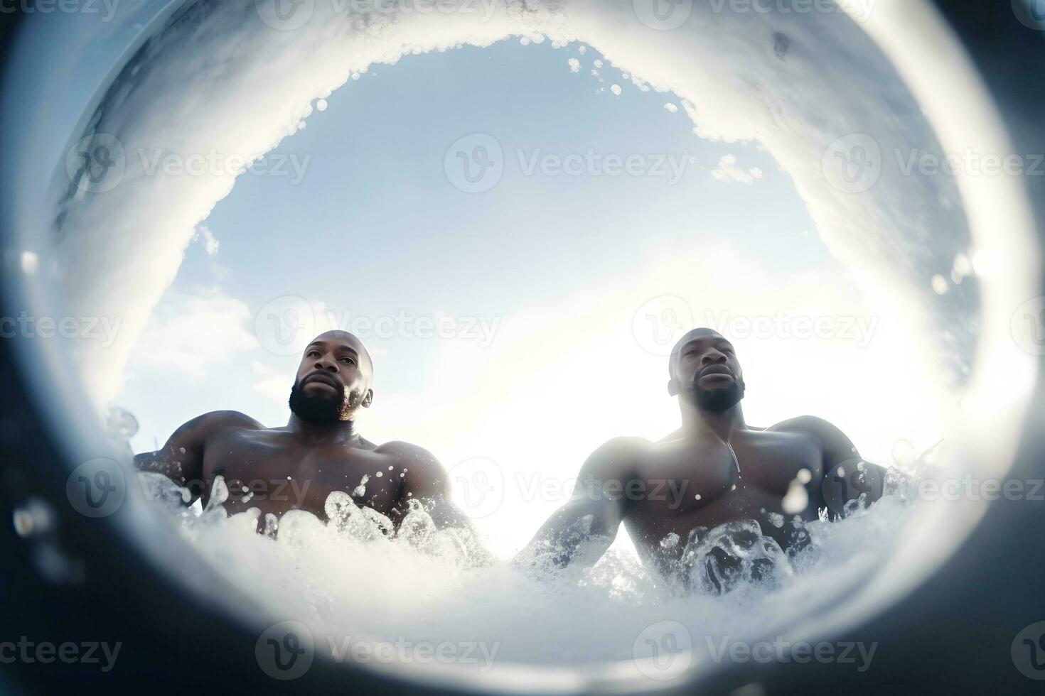 ai gerado esfumaçado ar livre. amigos relaxante dentro quente tomando banho complexo. neural rede ai gerado foto