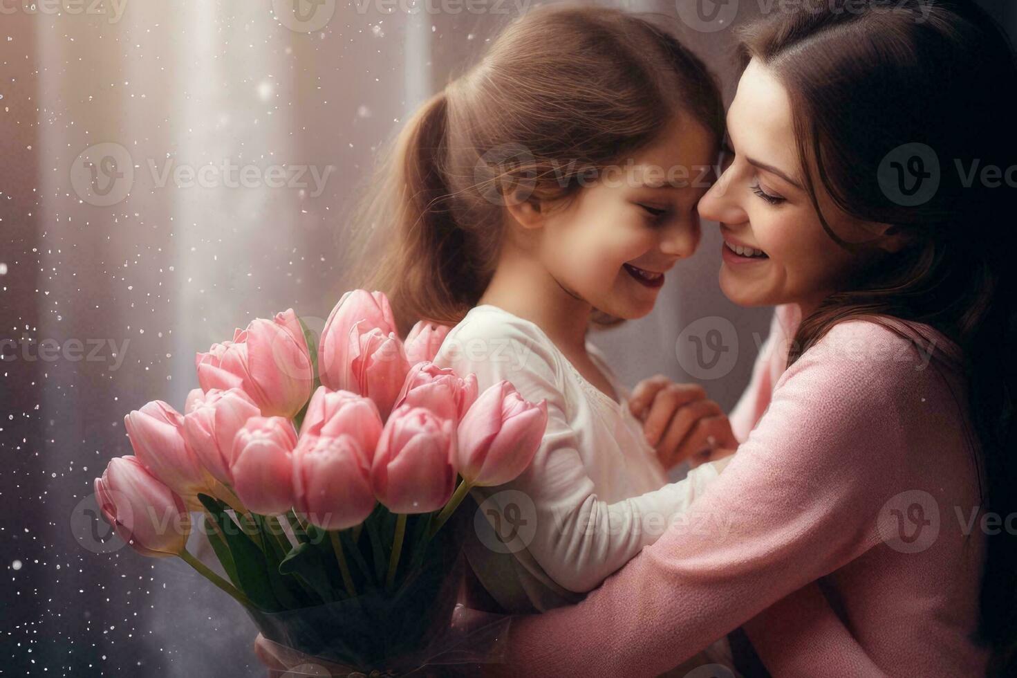 ai gerado filha parabeniza mãe em mãe dia e dá uma ramalhete do tulipas - feliz mãe dia foto