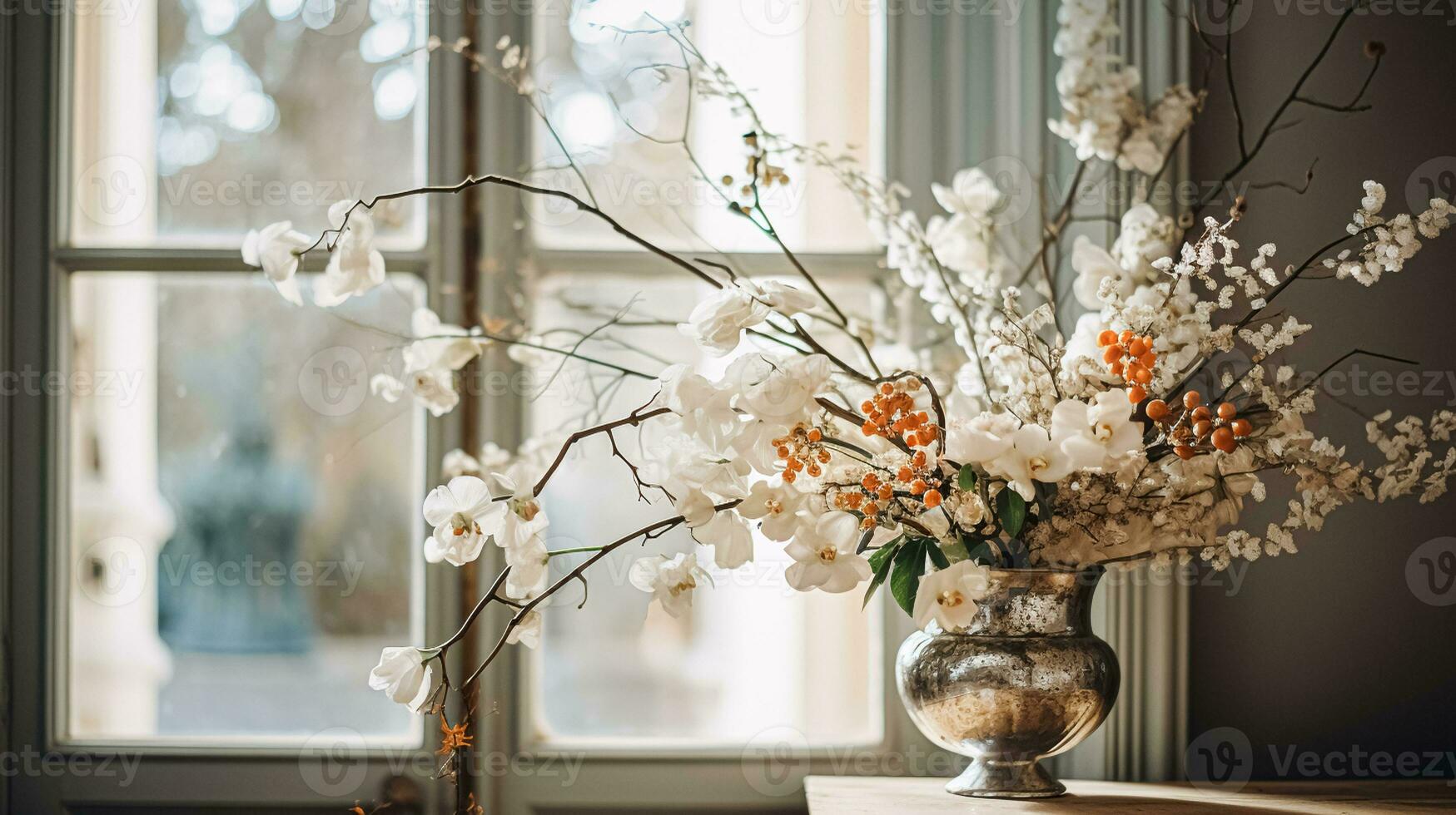 ai gerado floral arranjo com inverno, outono ou cedo Primavera botânico plantas e flores foto