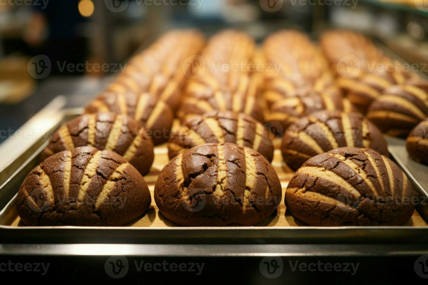 ai gerado tentador matriz chocolate biscoitos exibido para venda às local loja foto