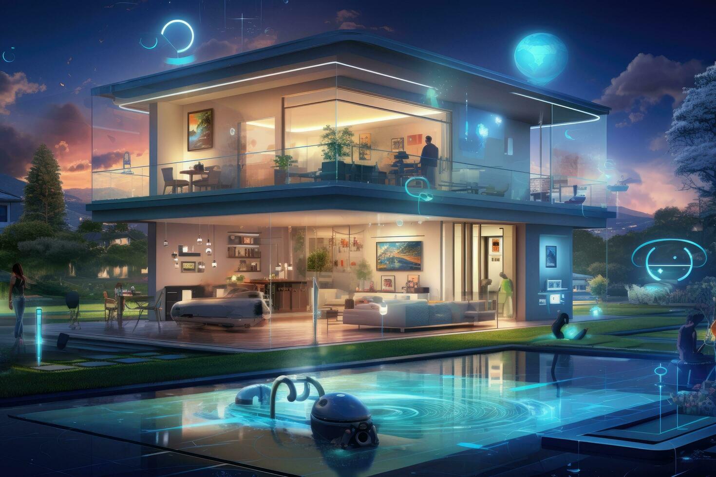 ai gerado inteligente casa conceito. 3d isométrico ilustração do uma inteligente casa e Internet do coisas, ilustrar a conceito do a Internet do coisas com a imagem apresentando uma inteligente lar, ai gerado foto