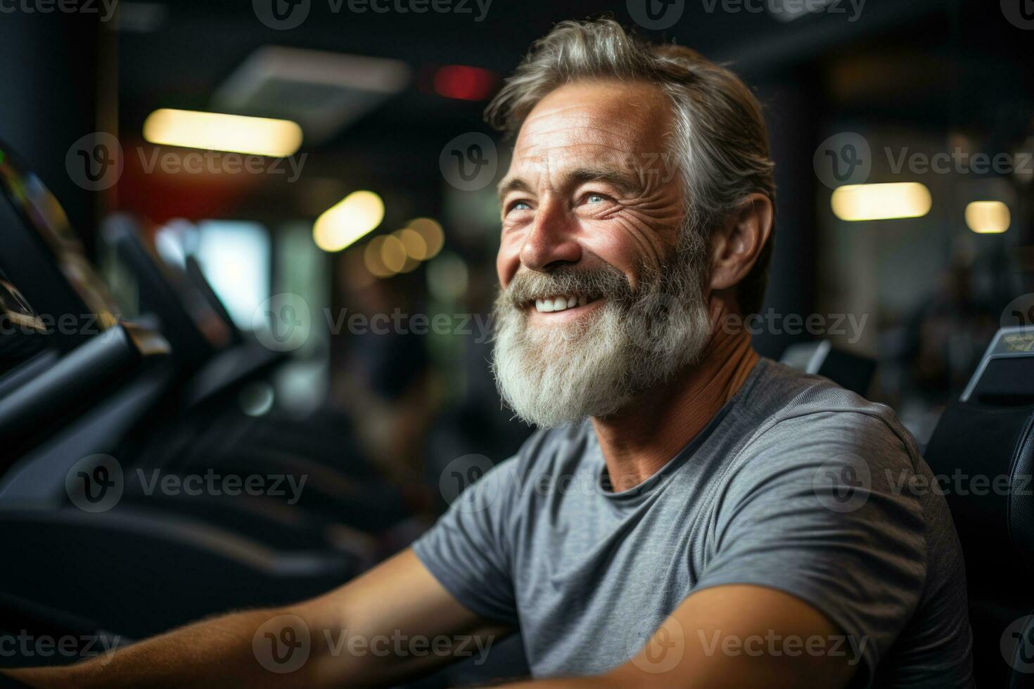 ai gerado feliz Senior desfrutando Academia equipamento, diverso ativo idosos As fotos