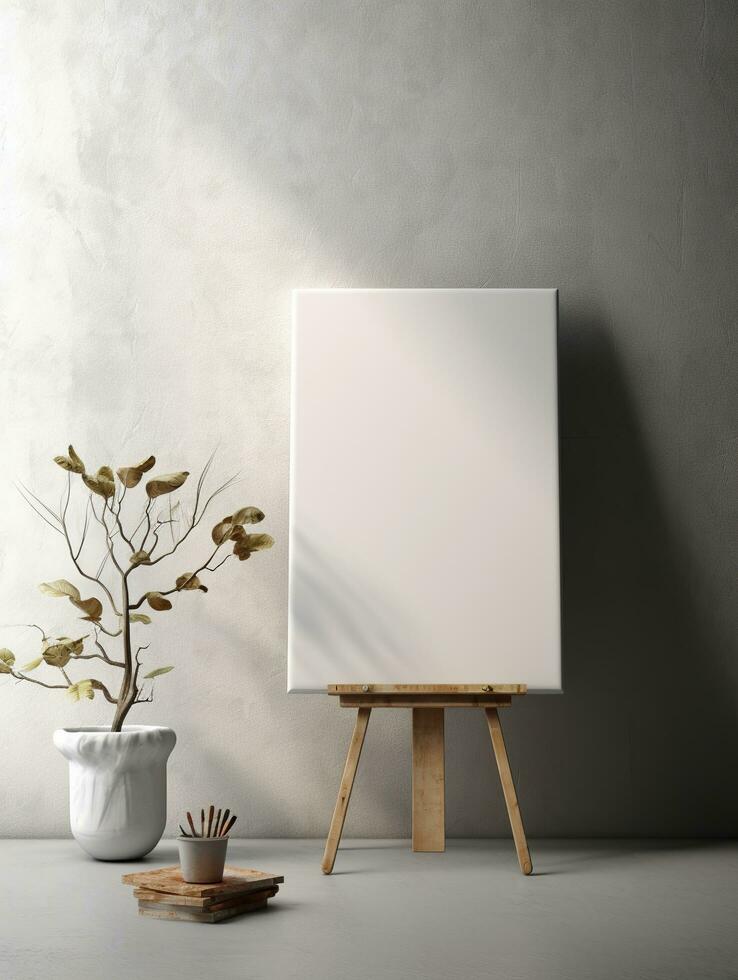 ai gerado branco tela de pintura para brincar com borrado tijolo parede quarto interior foto