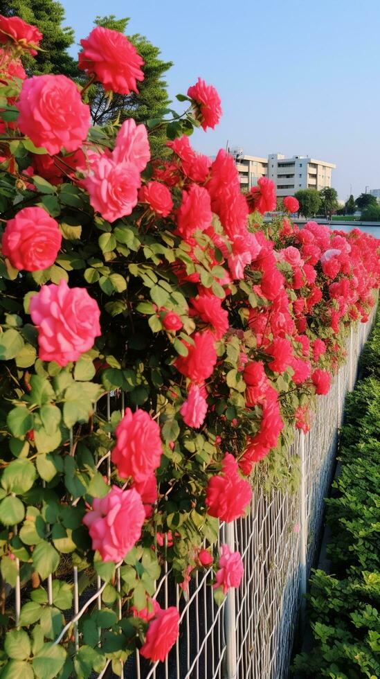 ai gerado rosas dentro a jardim foto