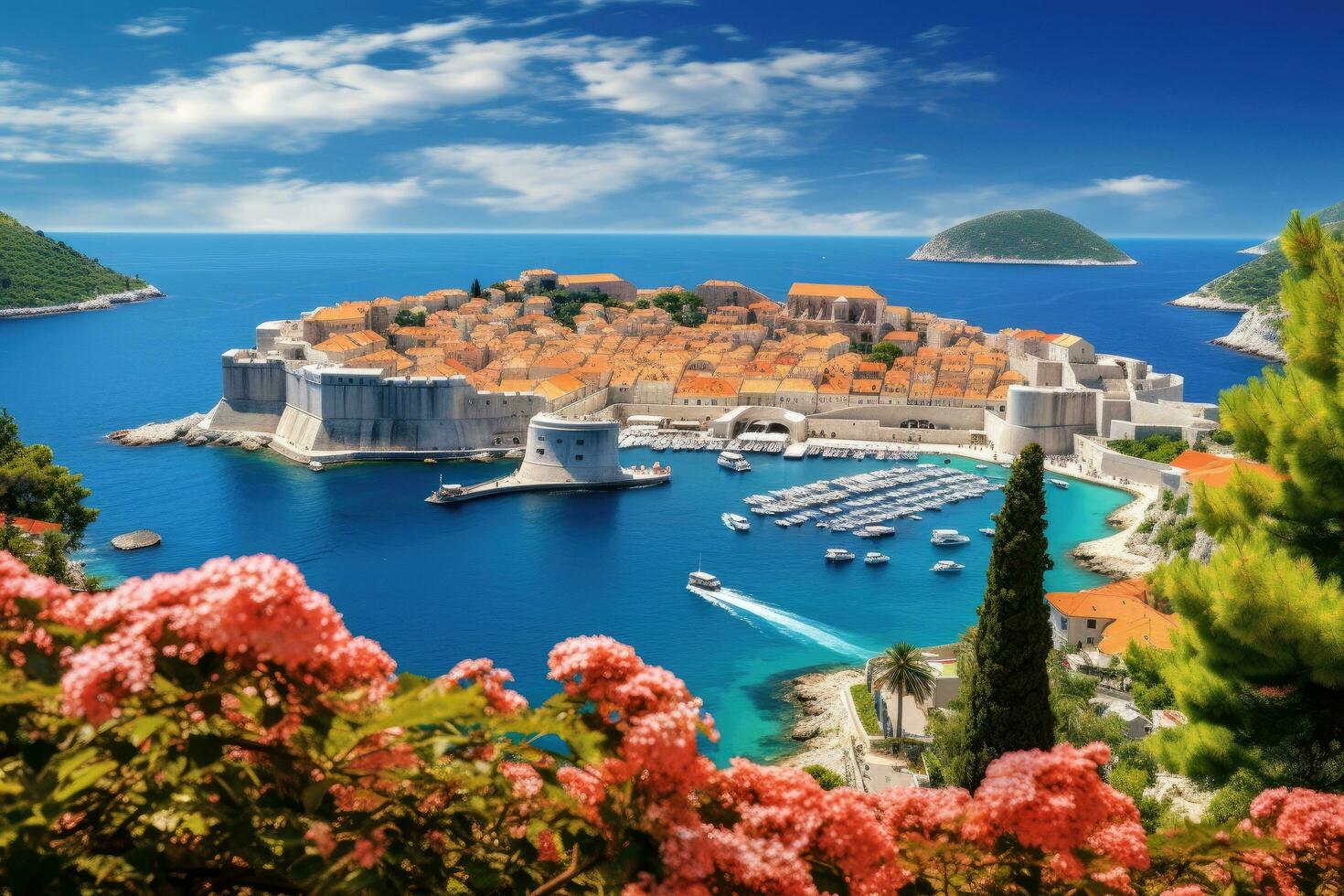 ai gerado Visão do dubrovnik velho Cidade e dubrovnik ilha, Croácia, histórico Cidade do dubrovnik panorâmico visualizar, ai gerado foto