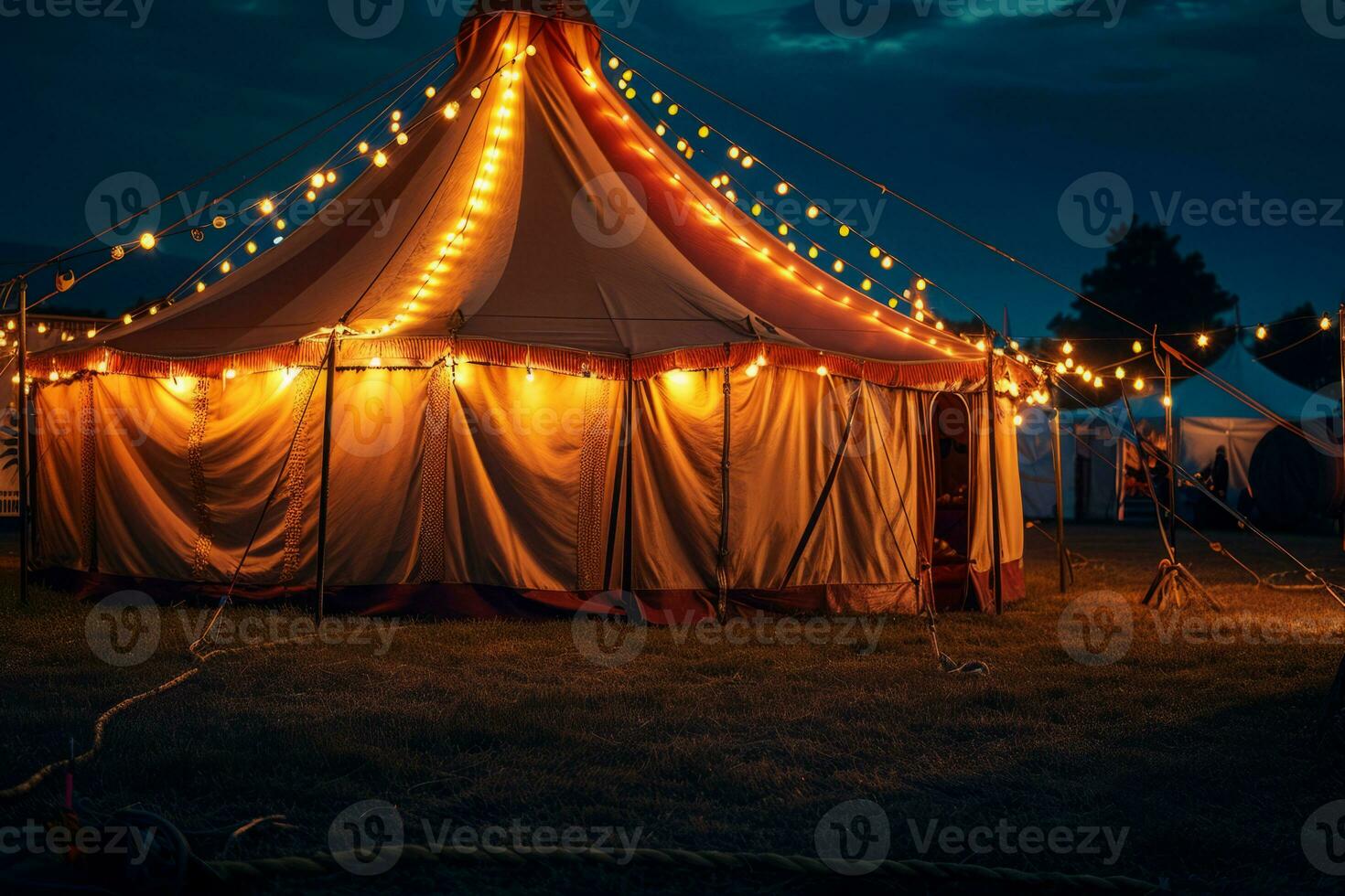 ai gerado circo barraca com iluminações luzes às noite. foto