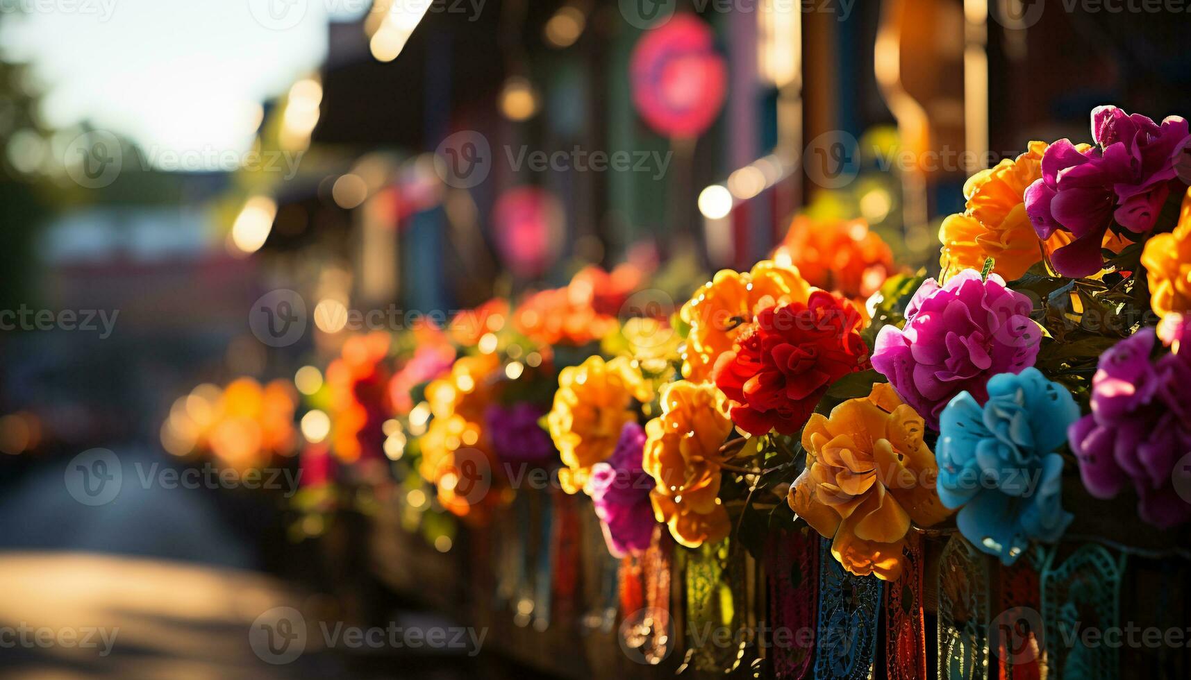 ai gerado vibrante colori flores decorar ao ar livre, a comemorar natureza amarelo beleza gerado de ai foto