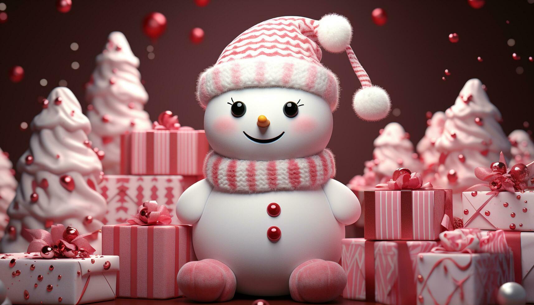 ai gerado inverno celebração boneco de neve decoração traz bonitinho, alegre, Nevado felicidade gerado de ai foto