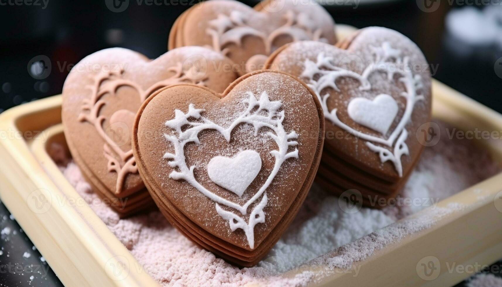 ai gerado caseiro coração em forma chocolate biscoitos, uma doce inverno indulgência gerado de ai foto