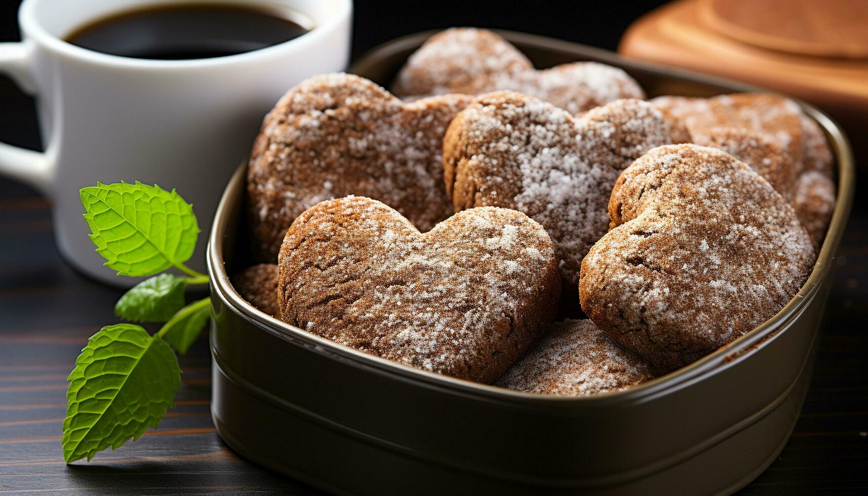 ai gerado caseiro coração em forma bolo seco friável, uma doce indulgência em rústico madeira gerado de ai foto